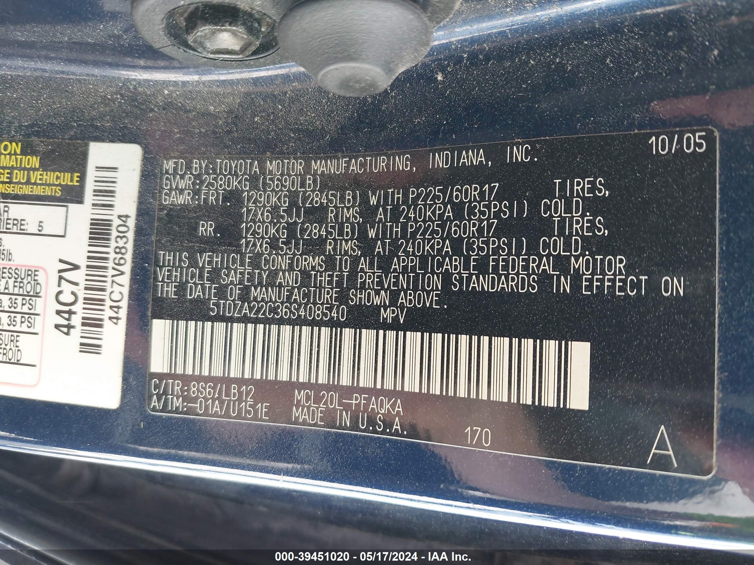 Photo 8 VIN: 5TDZA22C36S408540 - TOYOTA SIENNA 