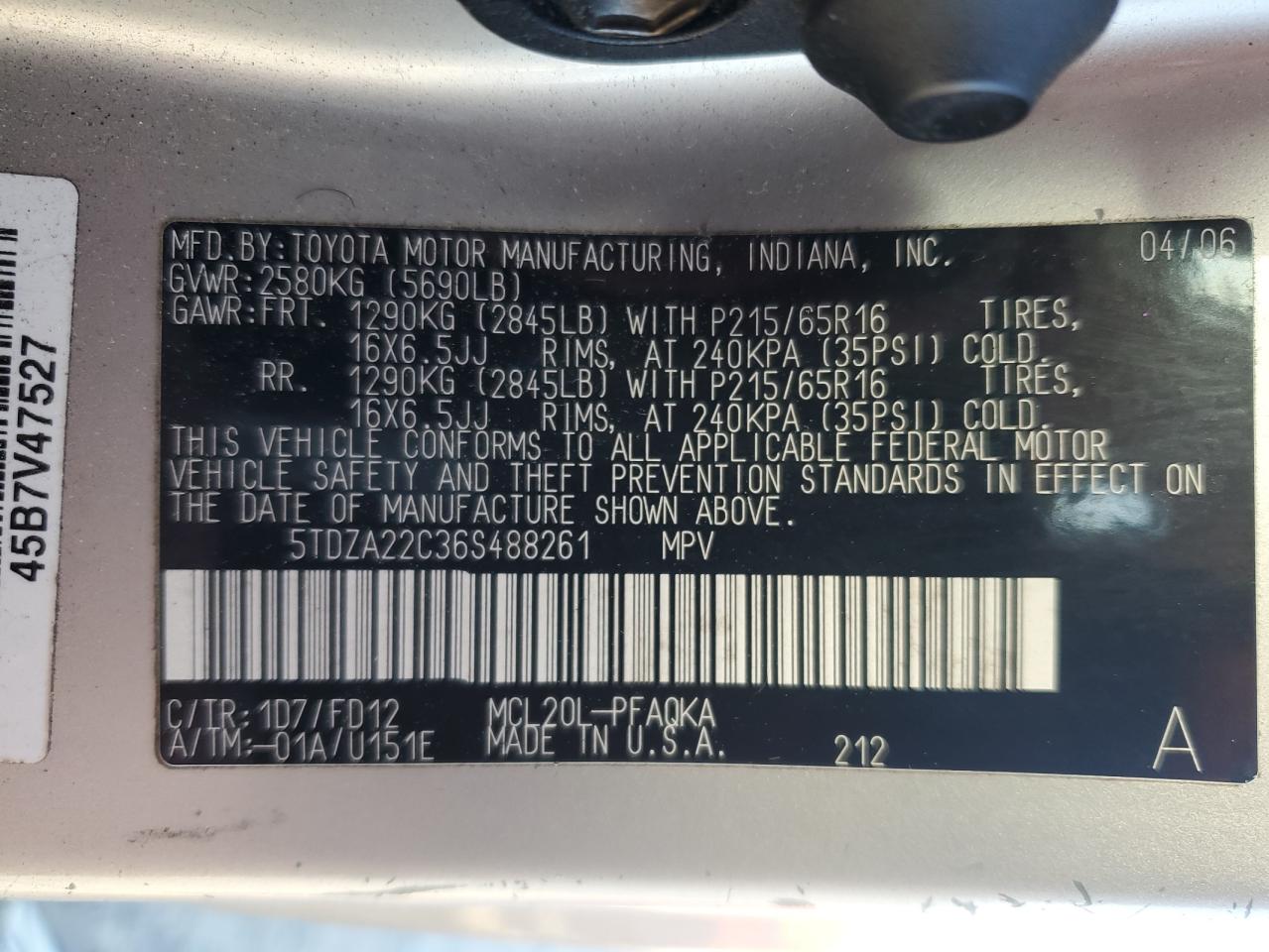 Photo 12 VIN: 5TDZA22C36S488261 - TOYOTA SIENNA 