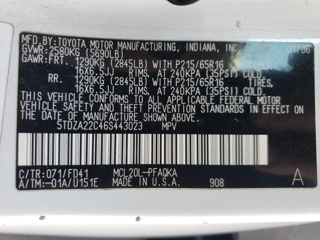 Photo 13 VIN: 5TDZA22C46S443023 - TOYOTA SIENNA XLE 