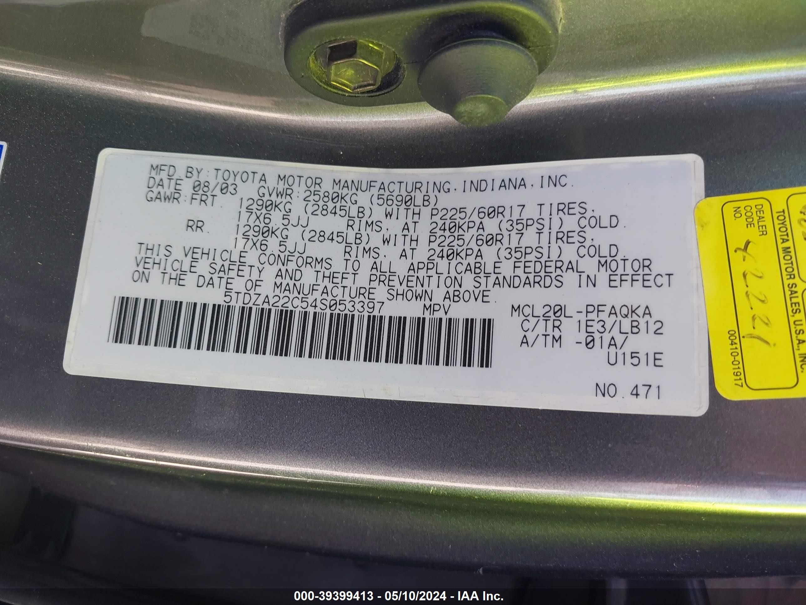 Photo 8 VIN: 5TDZA22C54S053397 - TOYOTA SIENNA 