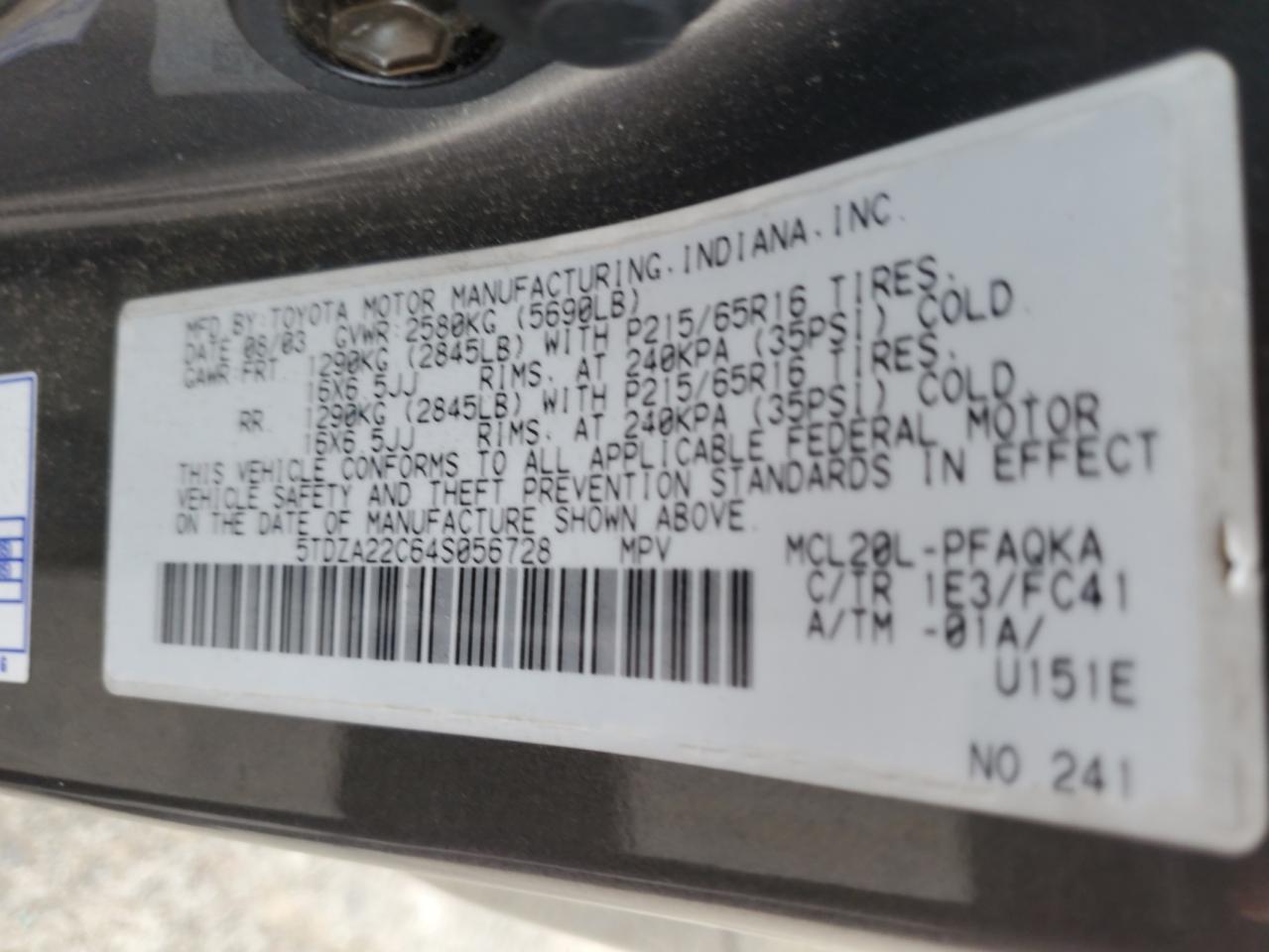 Photo 11 VIN: 5TDZA22C64S056728 - TOYOTA SIENNA 