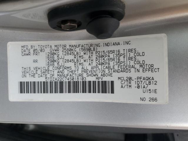 Photo 12 VIN: 5TDZA22C74S018103 - TOYOTA SIENNA XLE 