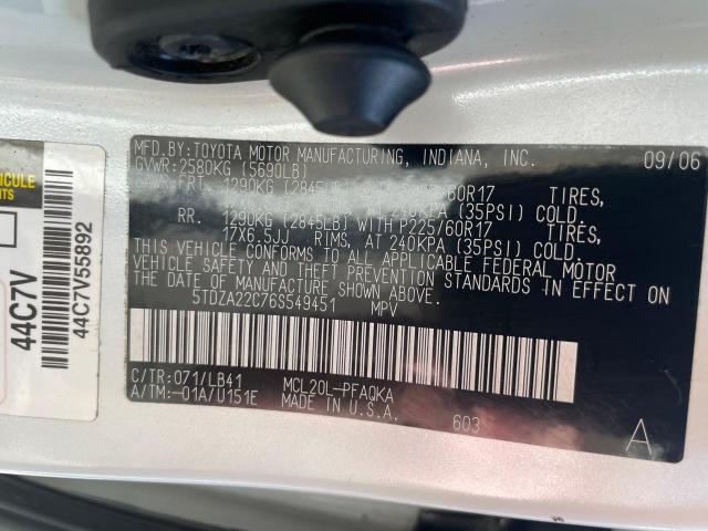 Photo 9 VIN: 5TDZA22C76S549451 - TOYOTA SIENNA XLE 