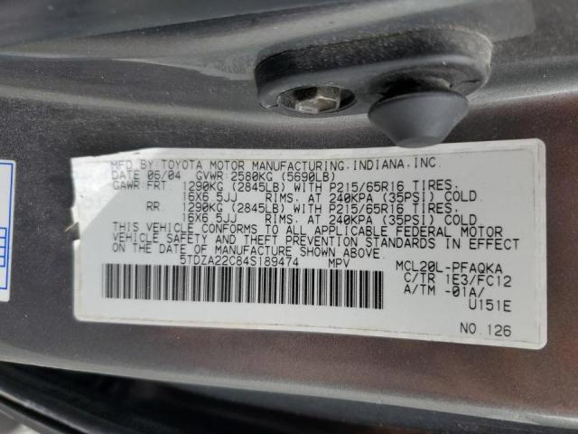 Photo 12 VIN: 5TDZA22C84S189474 - TOYOTA SIENNA XLE 