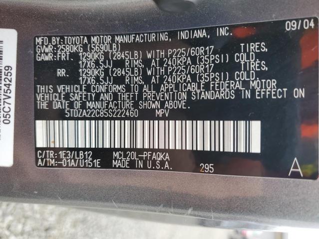 Photo 12 VIN: 5TDZA22C85S222460 - TOYOTA SIENNA XLE 