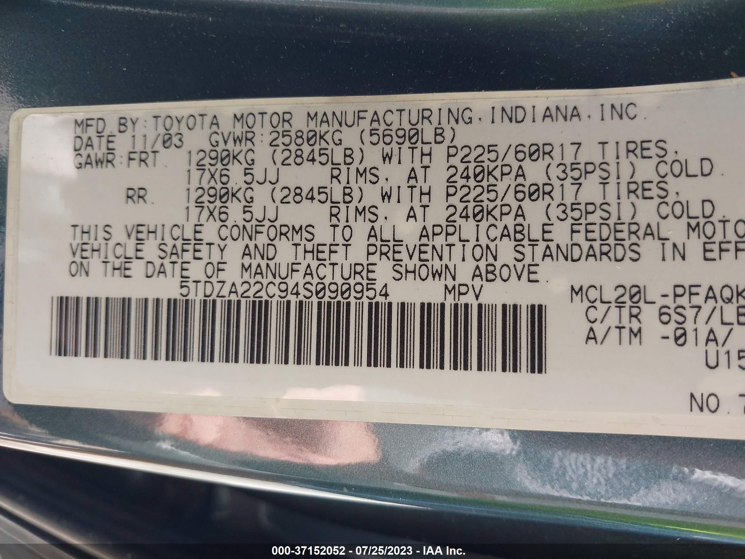 Photo 8 VIN: 5TDZA22C94S090954 - TOYOTA SIENNA 