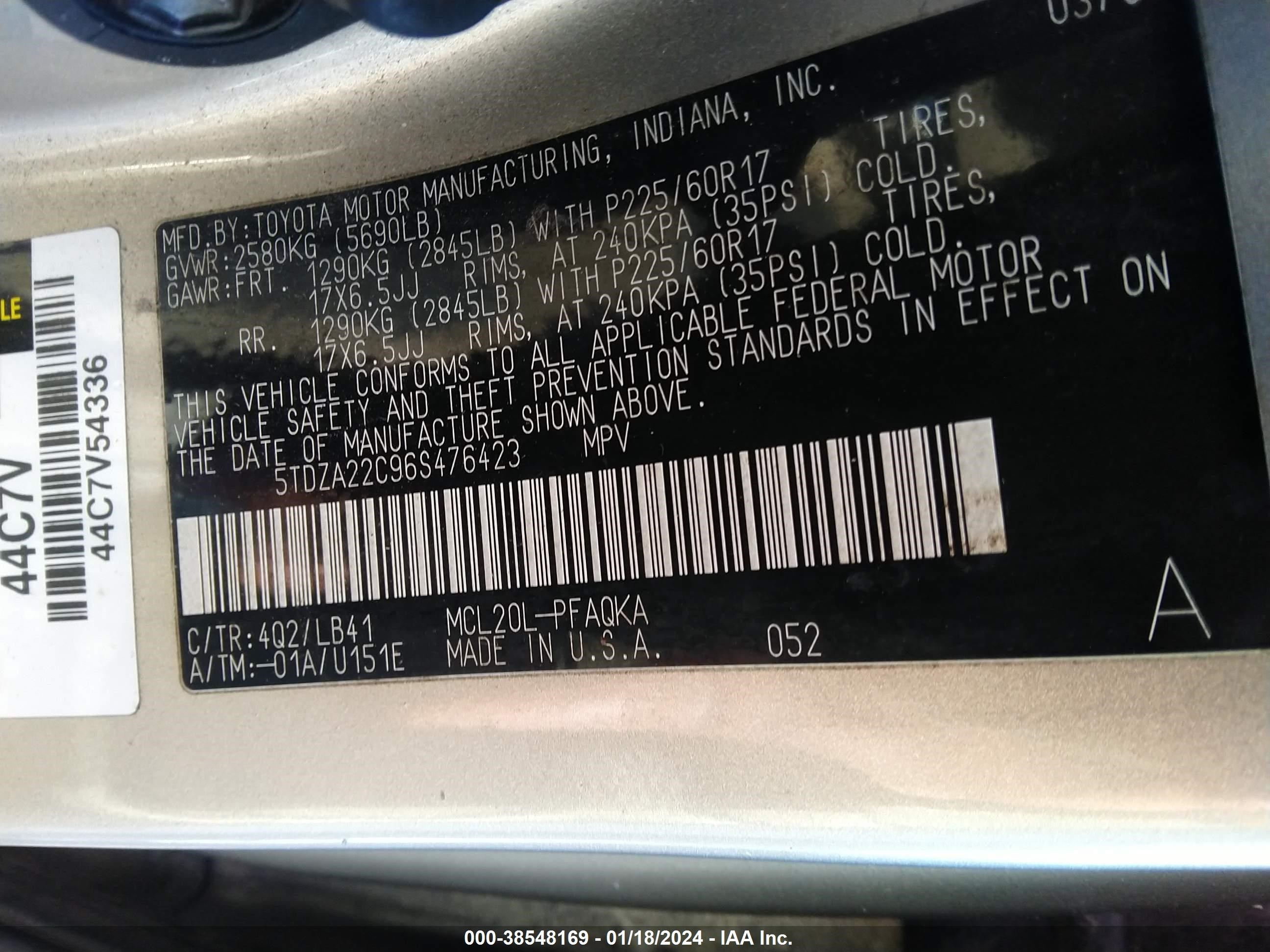 Photo 8 VIN: 5TDZA22C96S476423 - TOYOTA SIENNA 