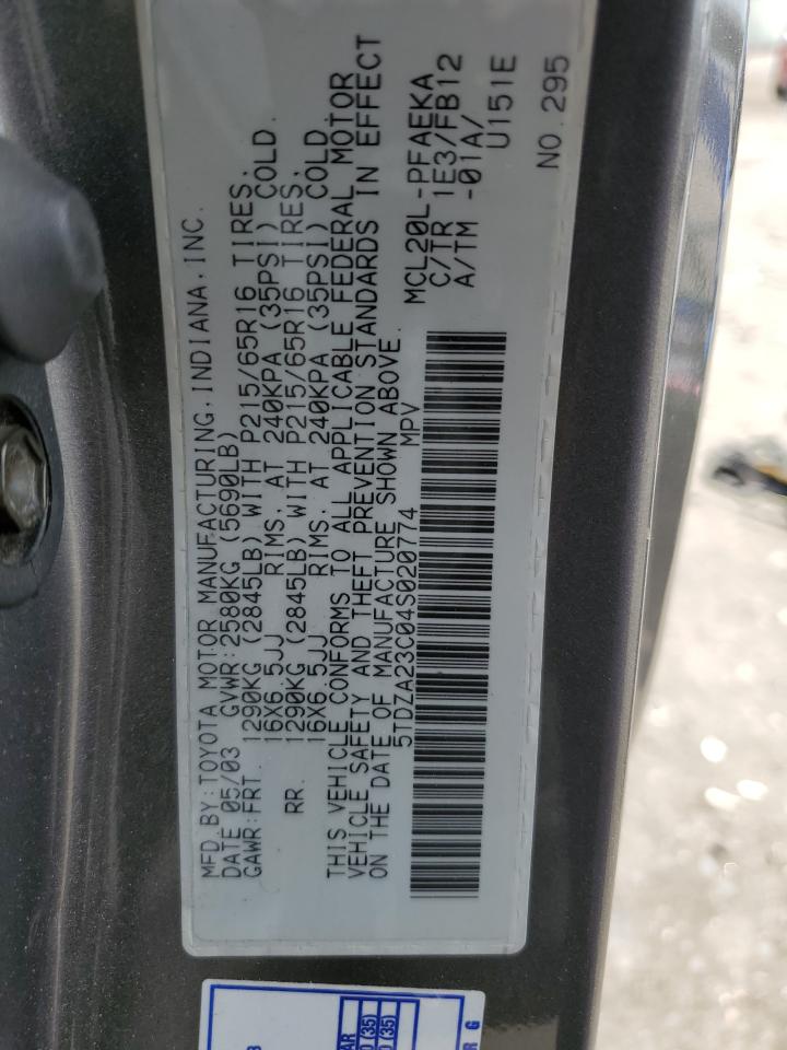 Photo 12 VIN: 5TDZA23C04S020774 - TOYOTA SIENNA 