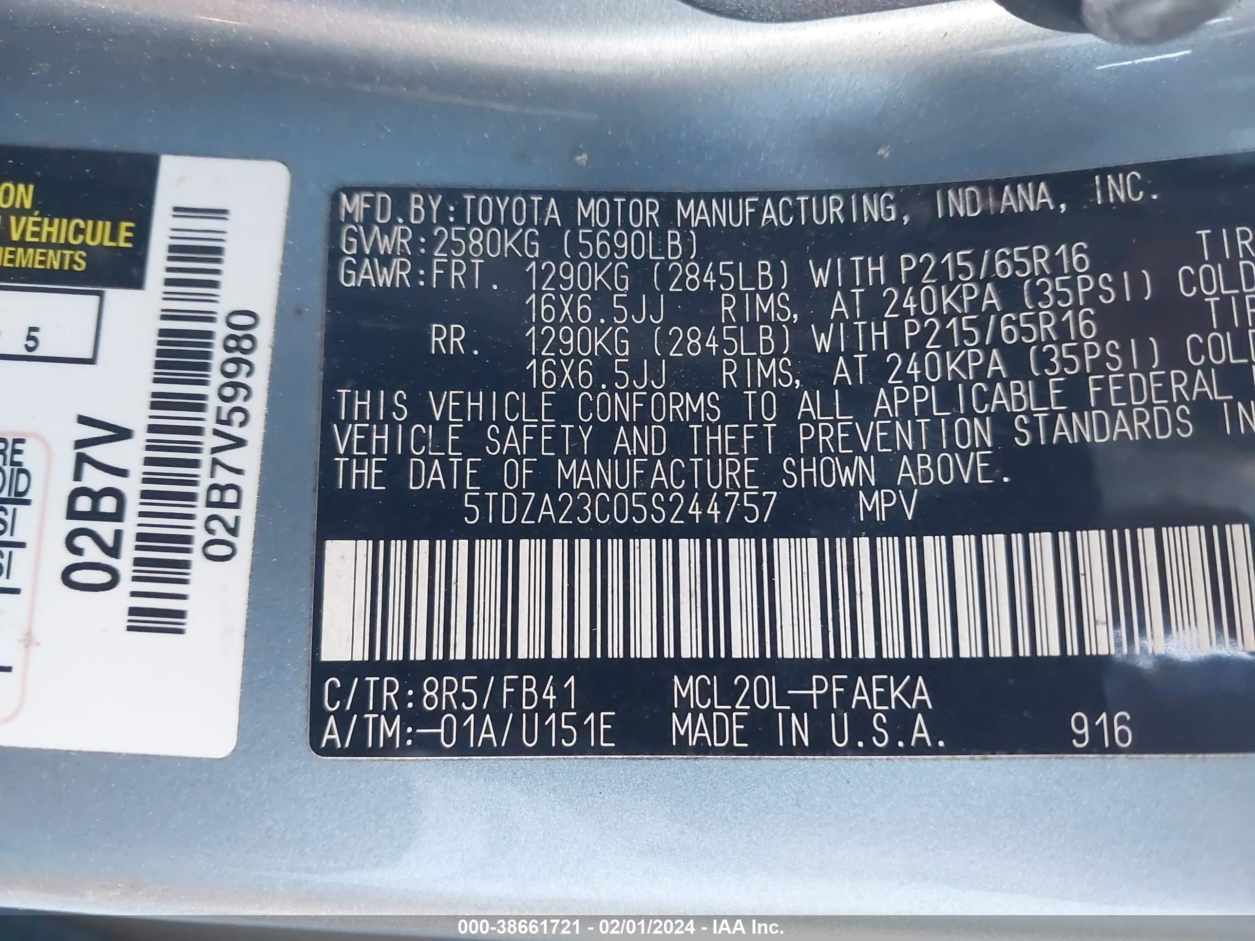 Photo 8 VIN: 5TDZA23C05S244757 - TOYOTA SIENNA 