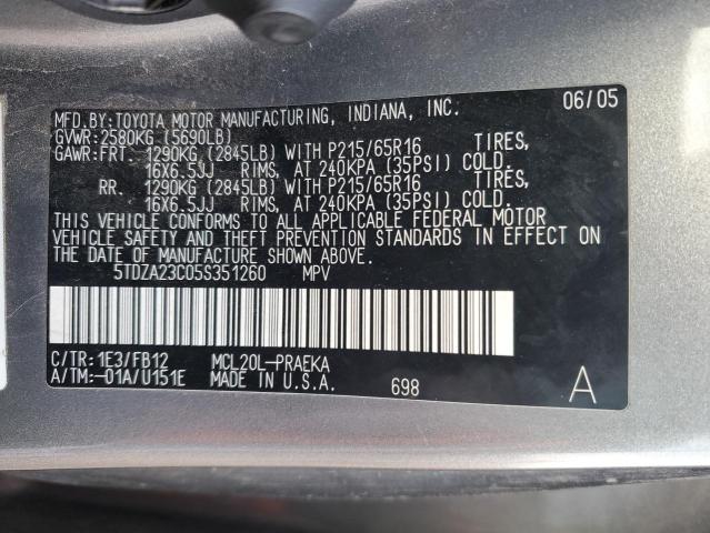 Photo 12 VIN: 5TDZA23C05S351260 - TOYOTA SIENNA CE 