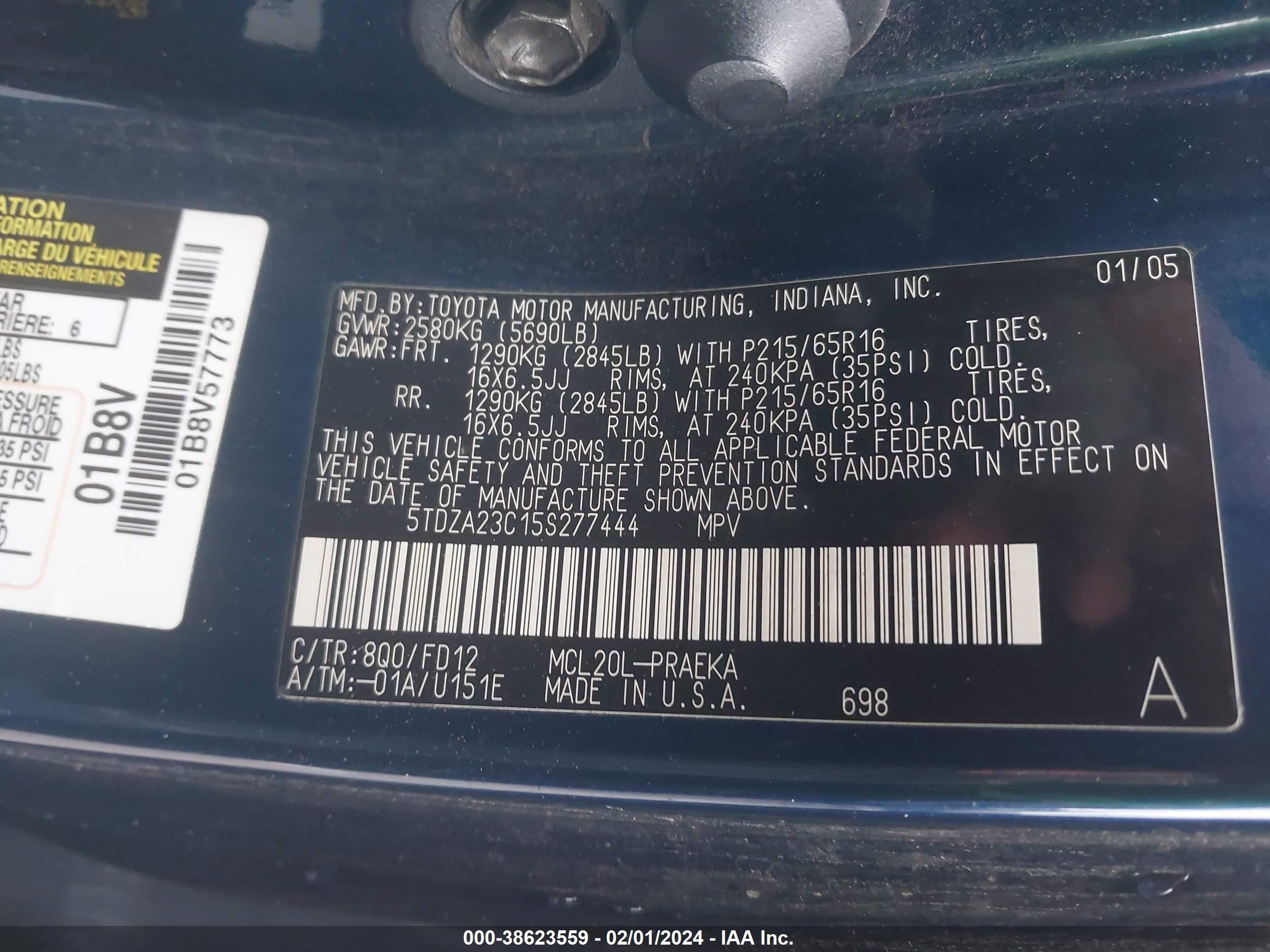 Photo 8 VIN: 5TDZA23C15S277444 - TOYOTA SIENNA 