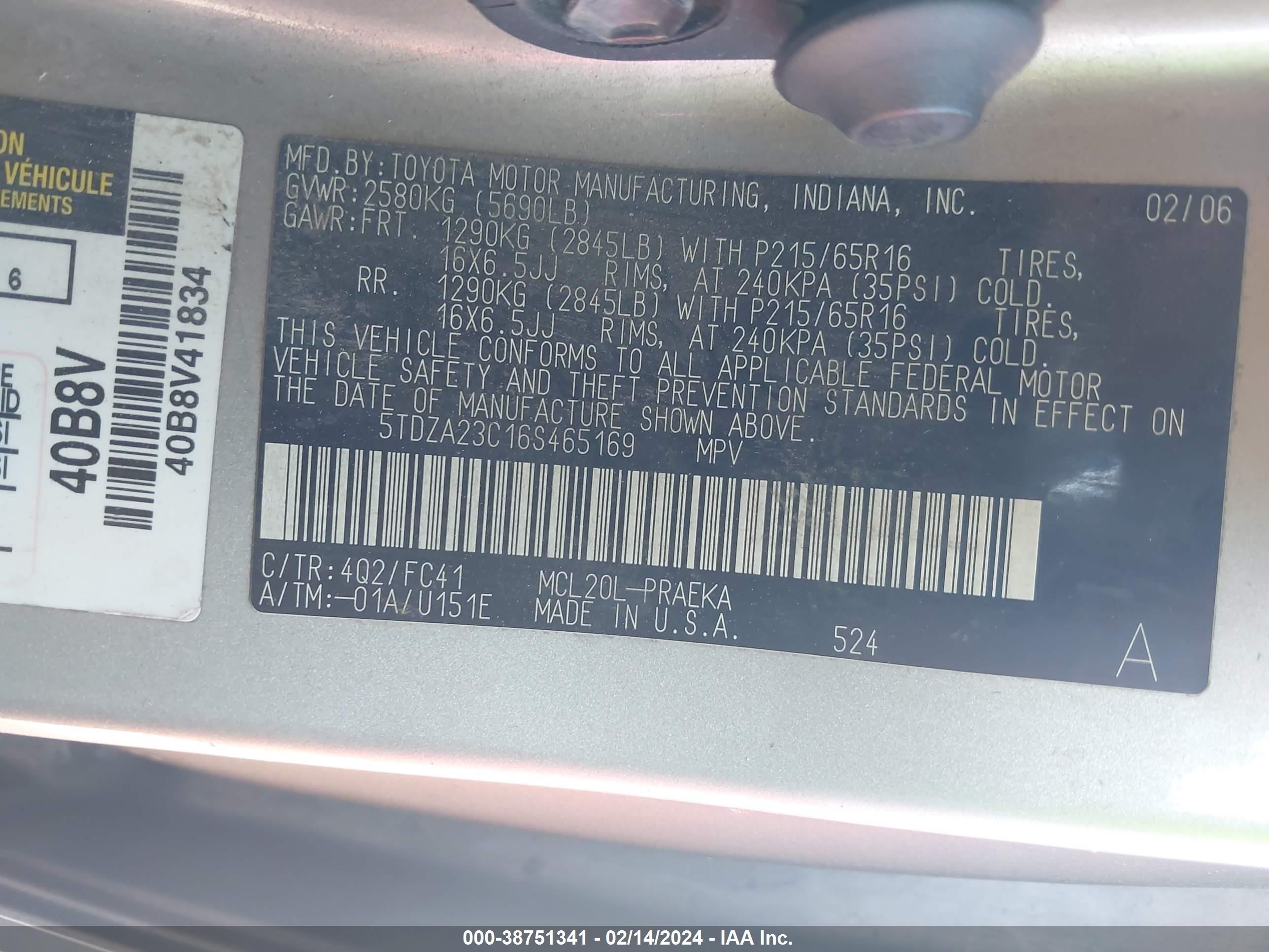 Photo 8 VIN: 5TDZA23C16S465169 - TOYOTA SIENNA 