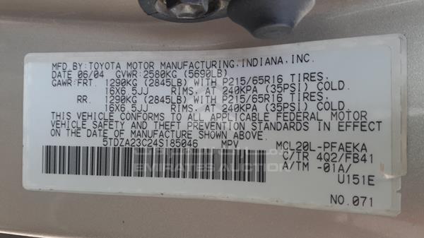 Photo 1 VIN: 5TDZA23C24S185046 - TOYOTA SIENNA 