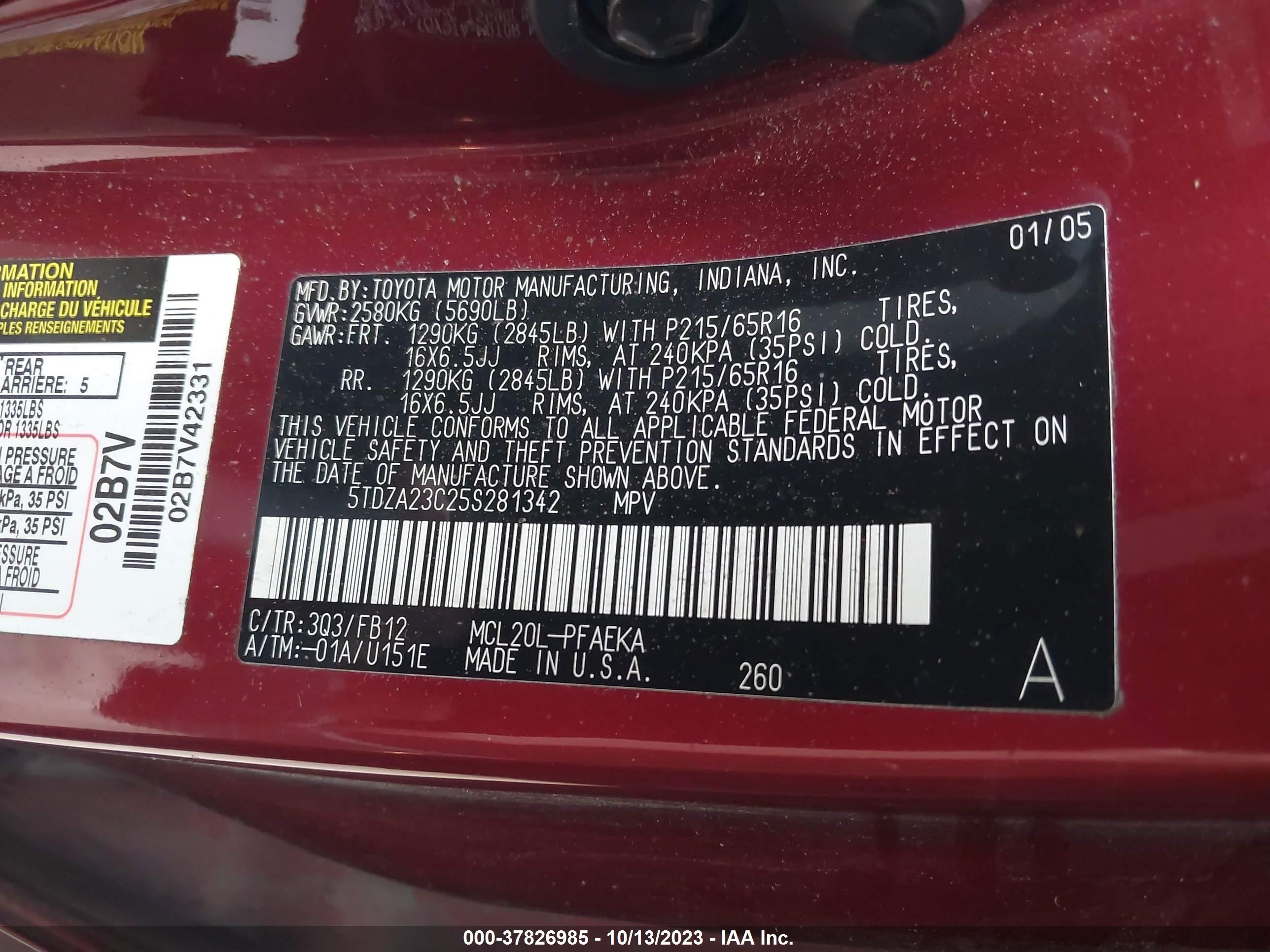 Photo 8 VIN: 5TDZA23C25S281342 - TOYOTA SIENNA 