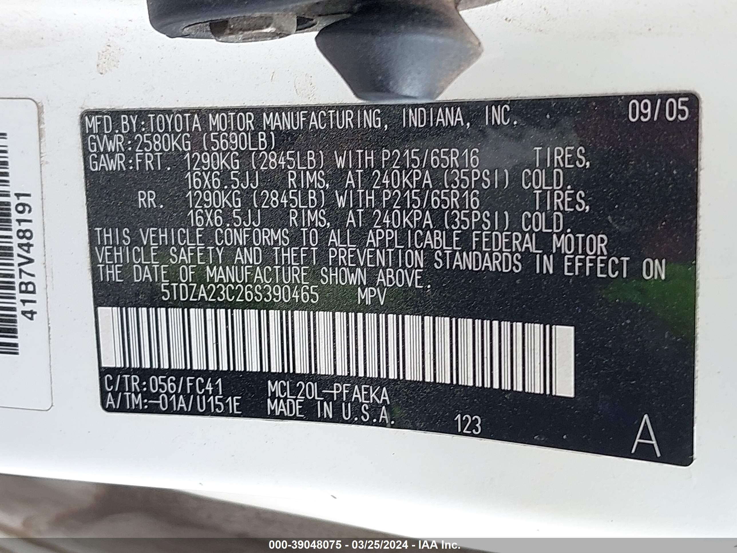 Photo 8 VIN: 5TDZA23C26S390465 - TOYOTA SIENNA 