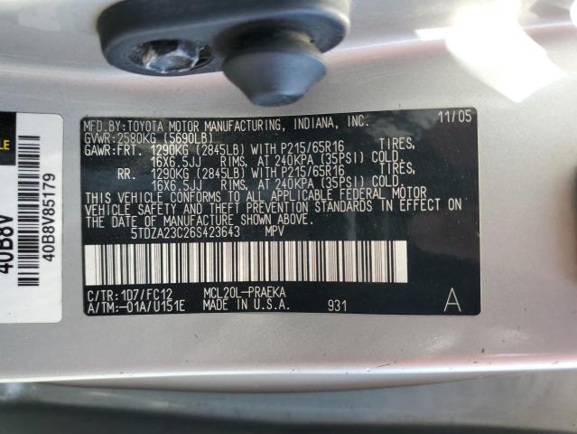 Photo 12 VIN: 5TDZA23C26S423643 - TOYOTA SIENNA CE 