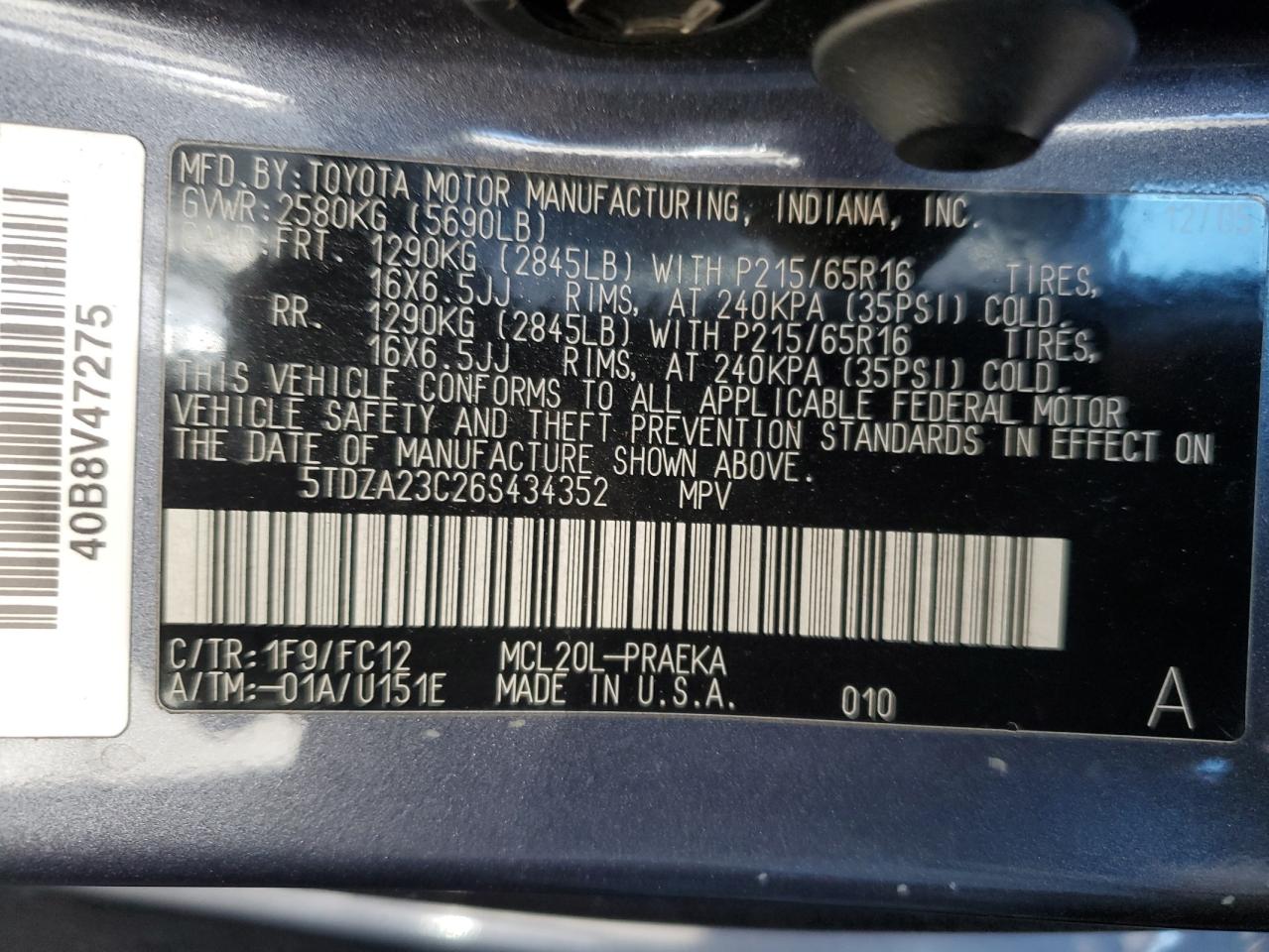 Photo 13 VIN: 5TDZA23C26S434352 - TOYOTA SIENNA 