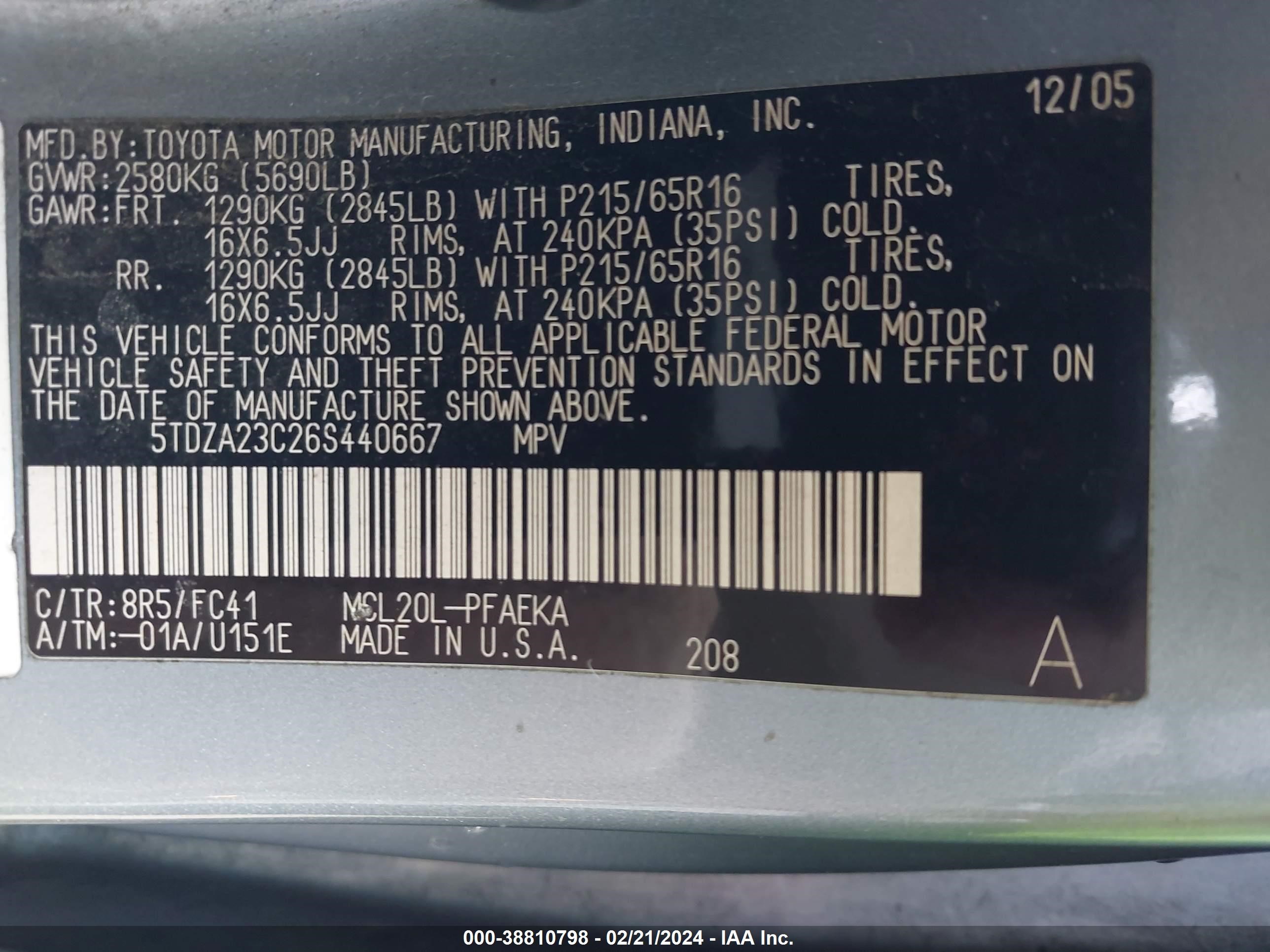 Photo 8 VIN: 5TDZA23C26S440667 - TOYOTA SIENNA 