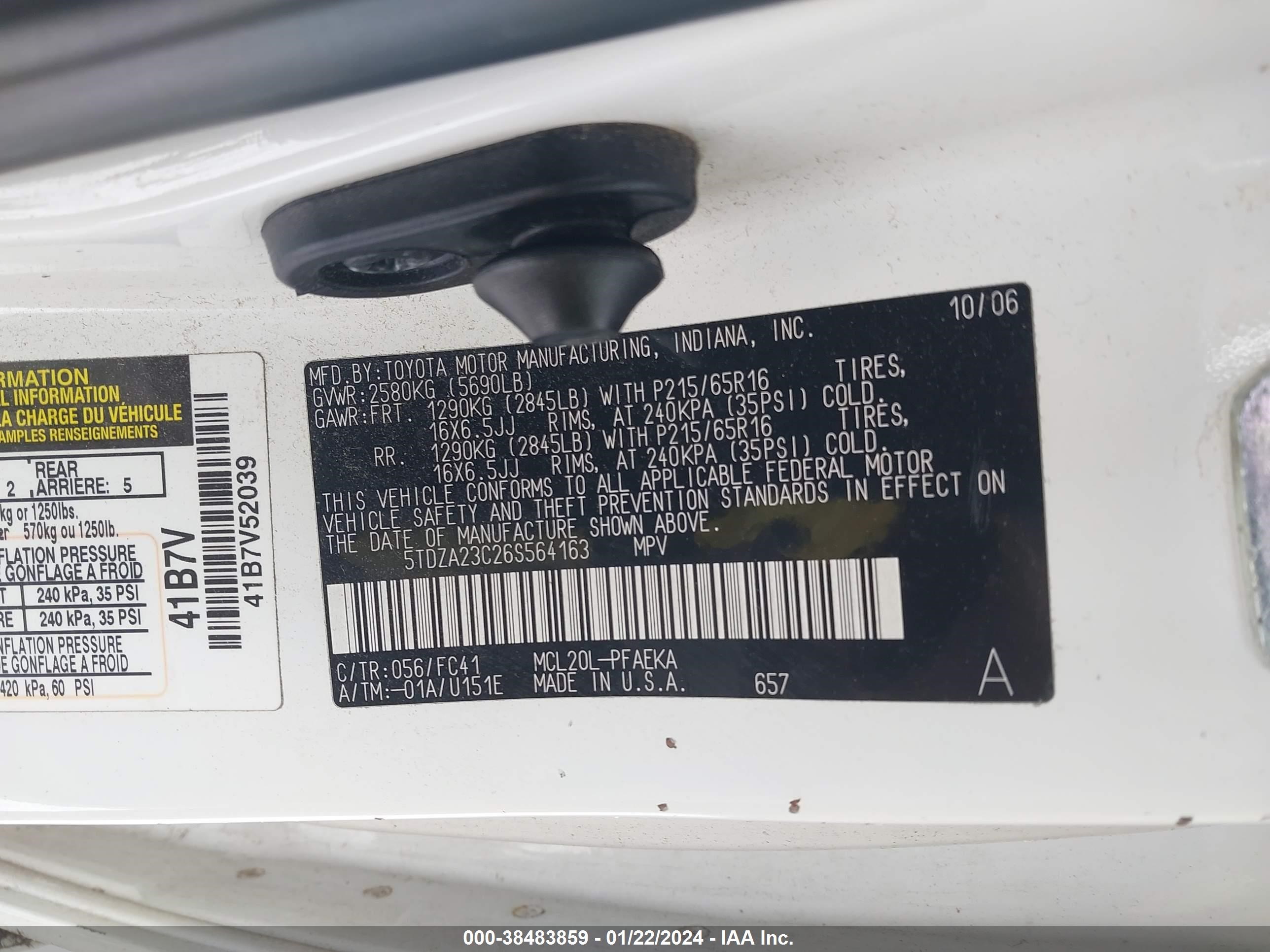 Photo 8 VIN: 5TDZA23C26S564163 - TOYOTA SIENNA 