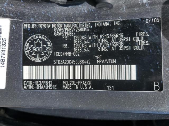 Photo 11 VIN: 5TDZA23C45S366442 - TOYOTA SIENNA CE 