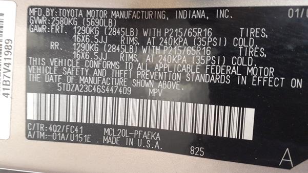 Photo 1 VIN: 5TDZA23C46S447409 - TOYOTA SIENNA 