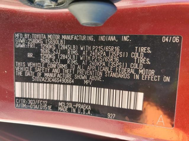 Photo 12 VIN: 5TDZA23C46S490664 - TOYOTA SIENNA CE 