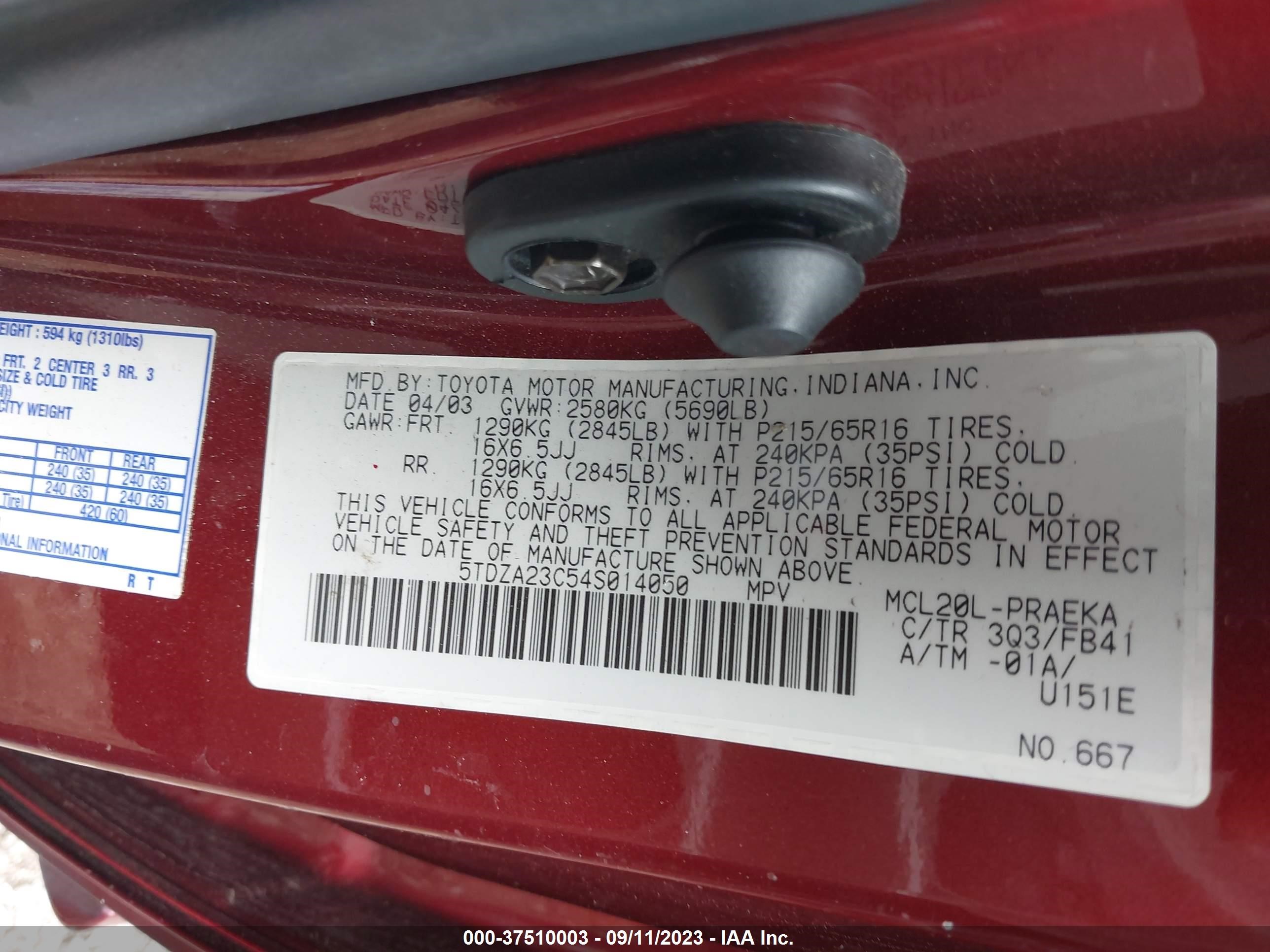 Photo 8 VIN: 5TDZA23C54S014050 - TOYOTA SIENNA 