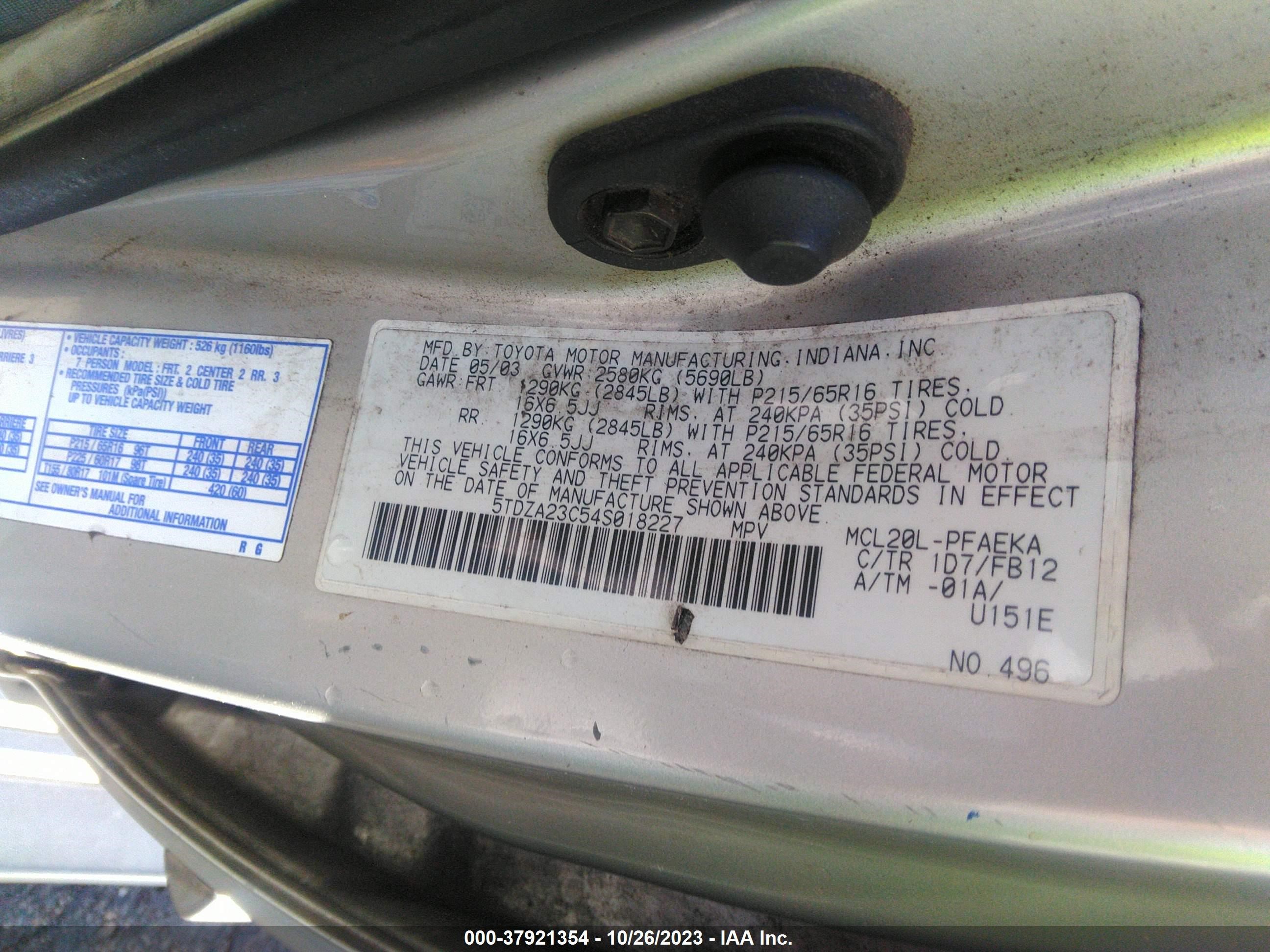 Photo 8 VIN: 5TDZA23C54S018227 - TOYOTA SIENNA 