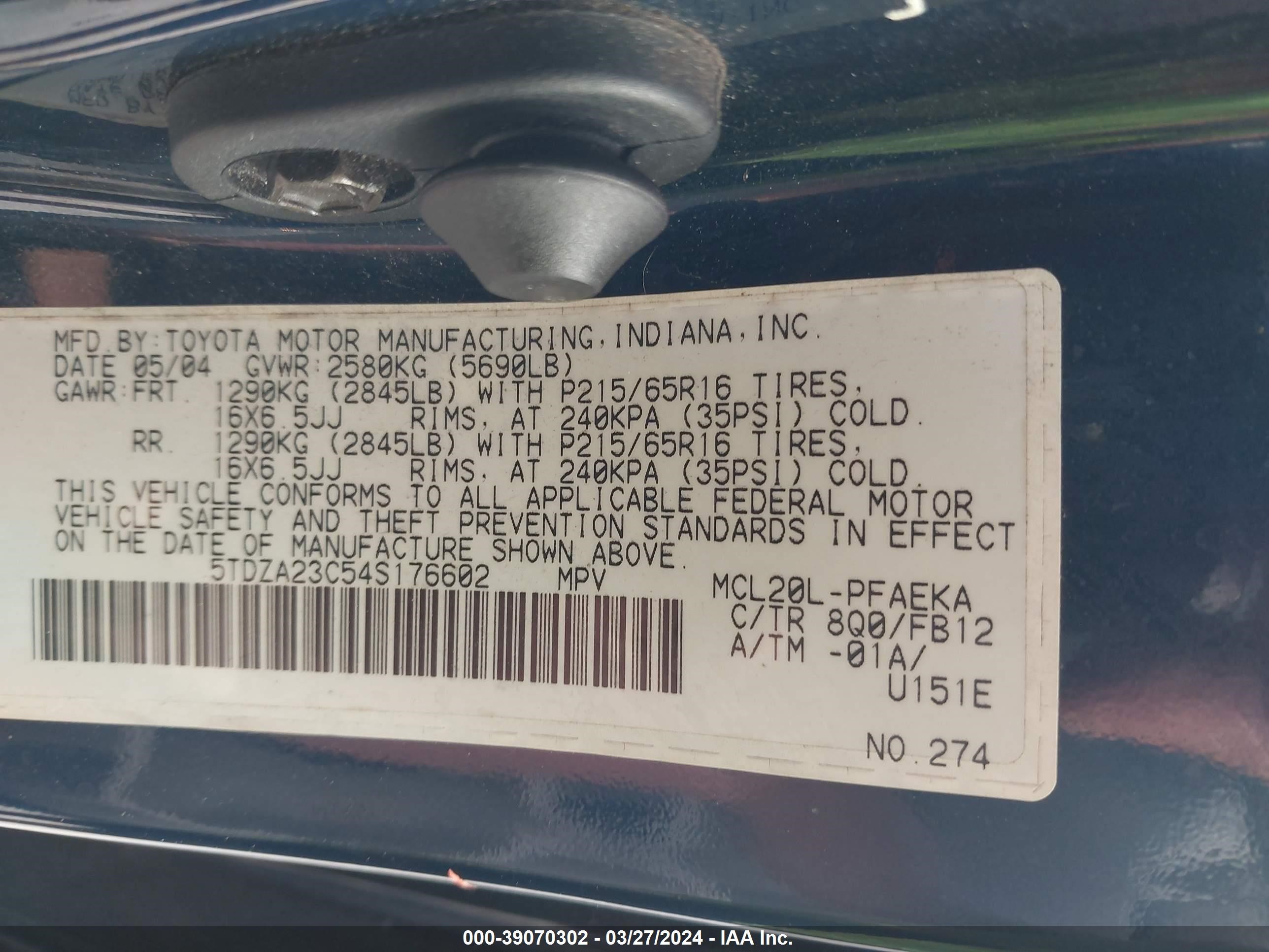 Photo 8 VIN: 5TDZA23C54S176602 - TOYOTA SIENNA 