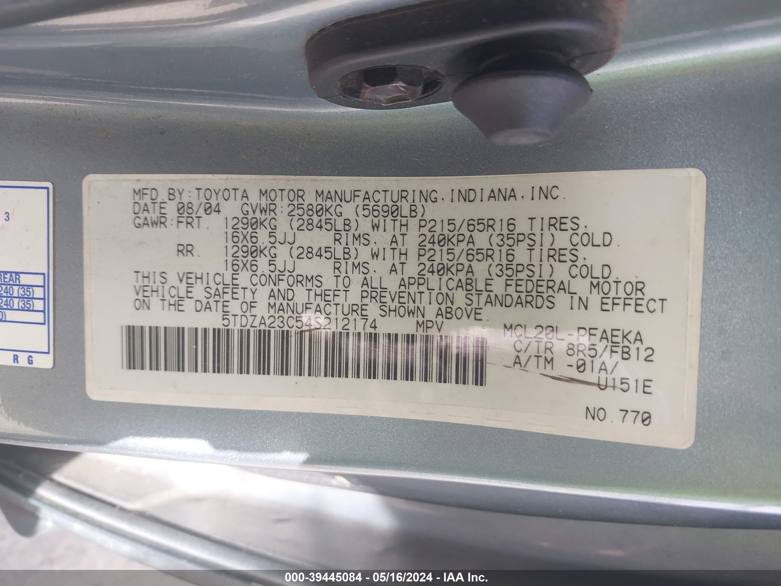 Photo 8 VIN: 5TDZA23C54S212174 - TOYOTA SIENNA 