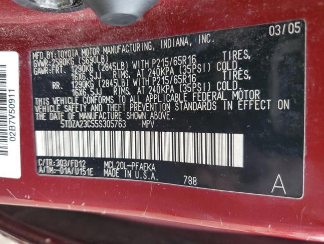 Photo 13 VIN: 5TDZA23C55S305763 - TOYOTA SIENNA CE 