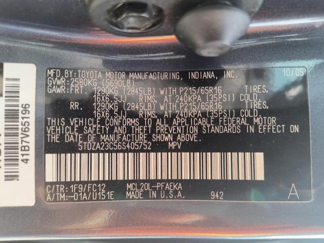 Photo 9 VIN: 5TDZA23C56S405752 - TOYOTA SIENNA CE 