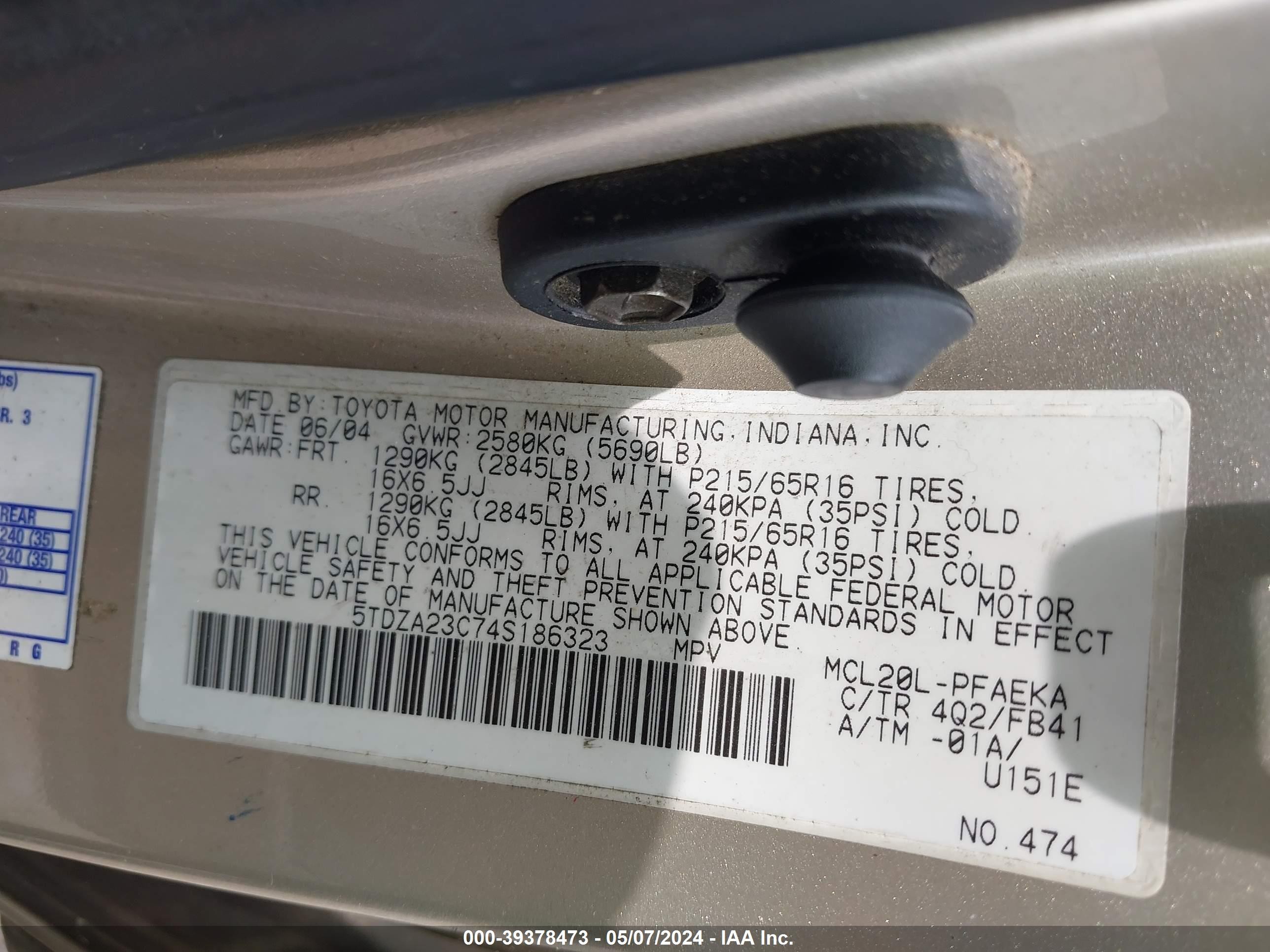 Photo 8 VIN: 5TDZA23C74S186323 - TOYOTA SIENNA 