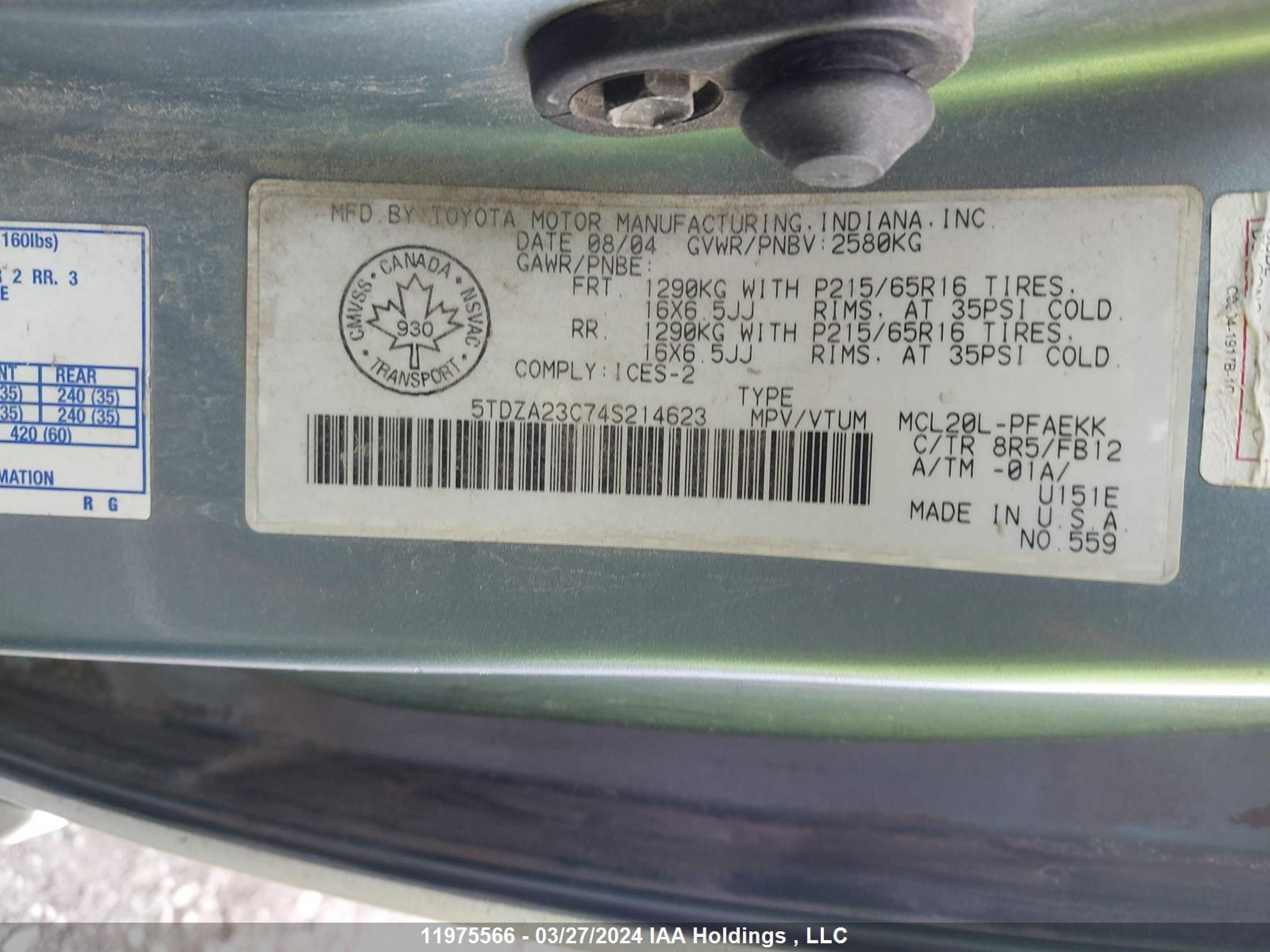 Photo 8 VIN: 5TDZA23C74S214623 - TOYOTA SIENNA 