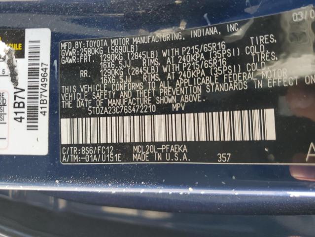 Photo 12 VIN: 5TDZA23C76S472210 - TOYOTA SIENNA CE 