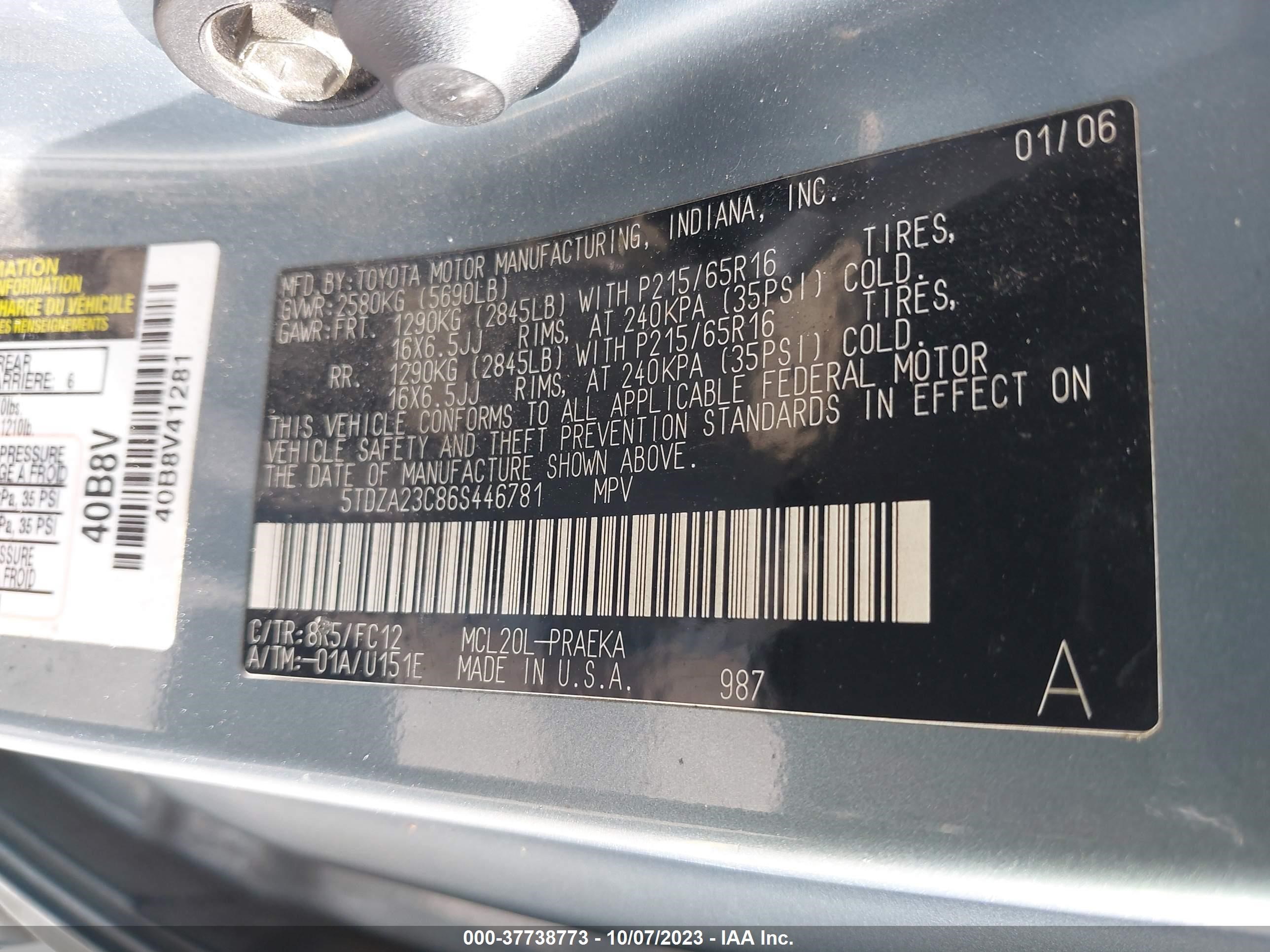 Photo 8 VIN: 5TDZA23C86S446781 - TOYOTA SIENNA 