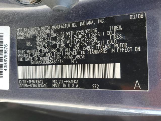 Photo 12 VIN: 5TDZA23C86S481143 - TOYOTA SIENNA CE 