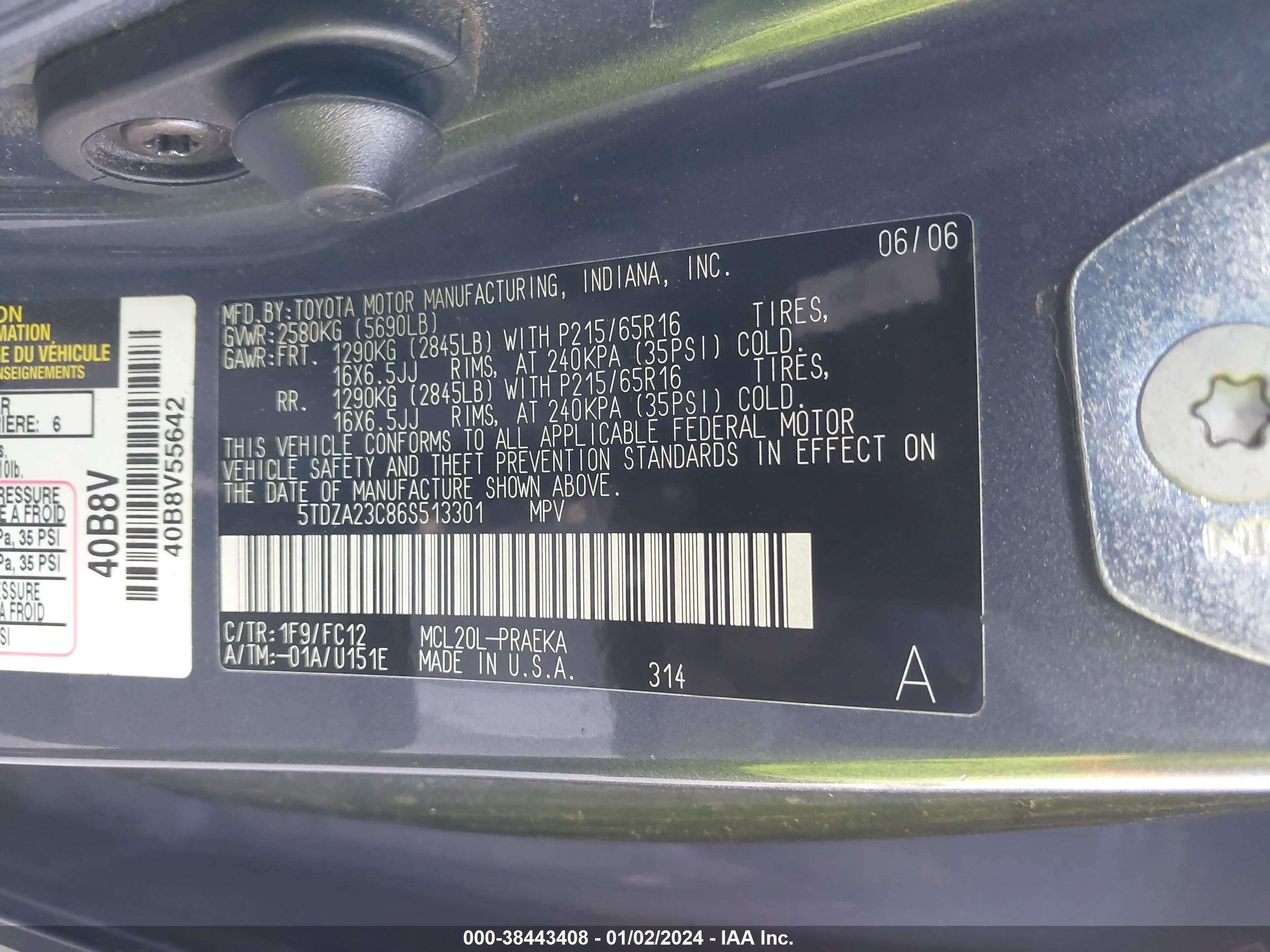 Photo 8 VIN: 5TDZA23C86S513301 - TOYOTA SIENNA 