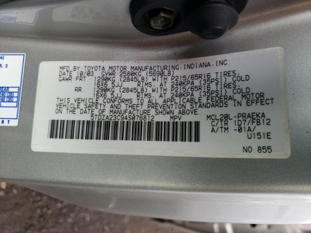 Photo 12 VIN: 5TDZA23C94S076812 - TOYOTA SIENNA CE 