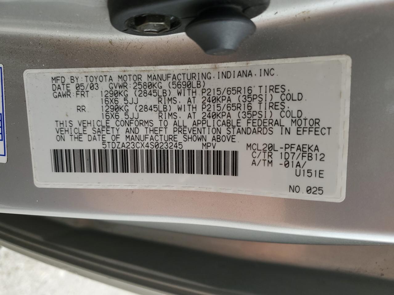 Photo 12 VIN: 5TDZA23CX4S023245 - TOYOTA SIENNA 