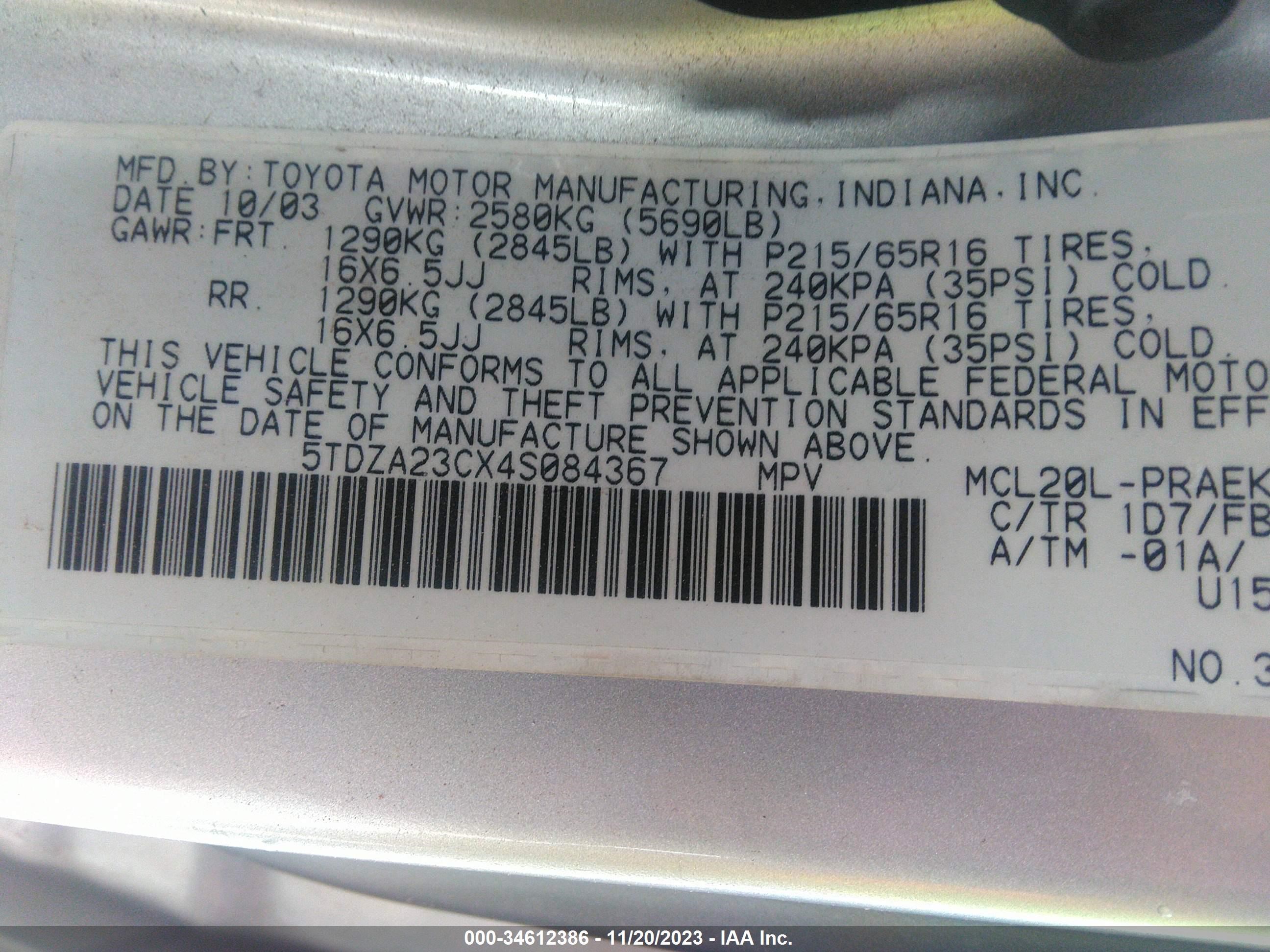 Photo 8 VIN: 5TDZA23CX4S084367 - TOYOTA SIENNA 