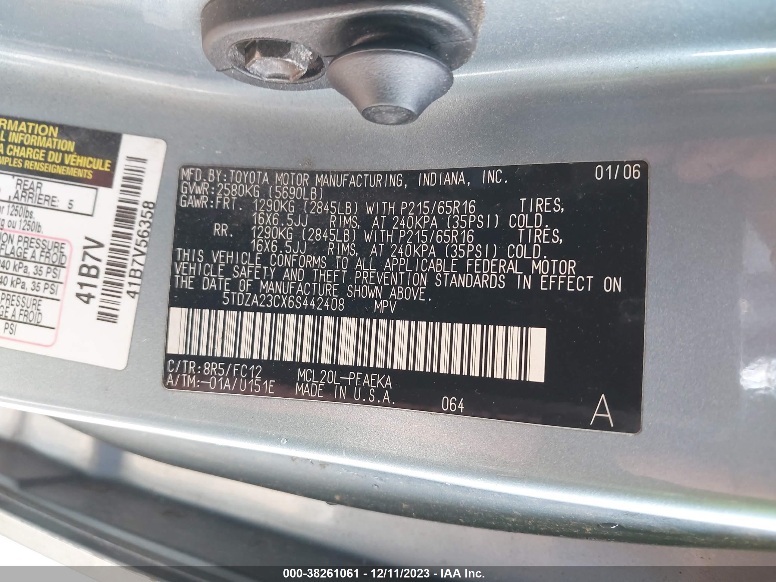 Photo 8 VIN: 5TDZA23CX6S442408 - TOYOTA SIENNA 