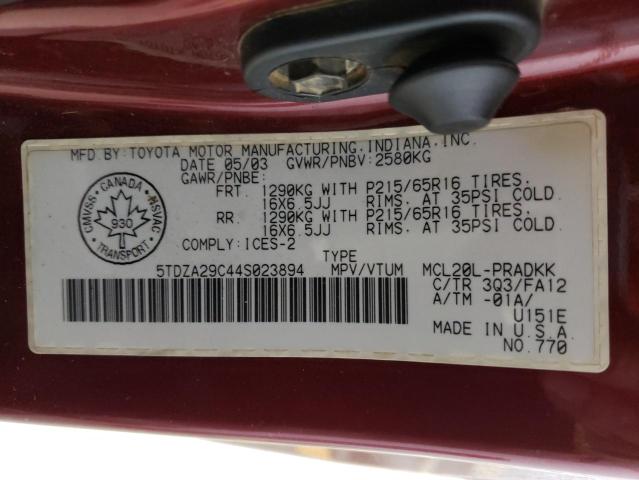 Photo 12 VIN: 5TDZA29C44S023894 - TOYOTA SIENNA 