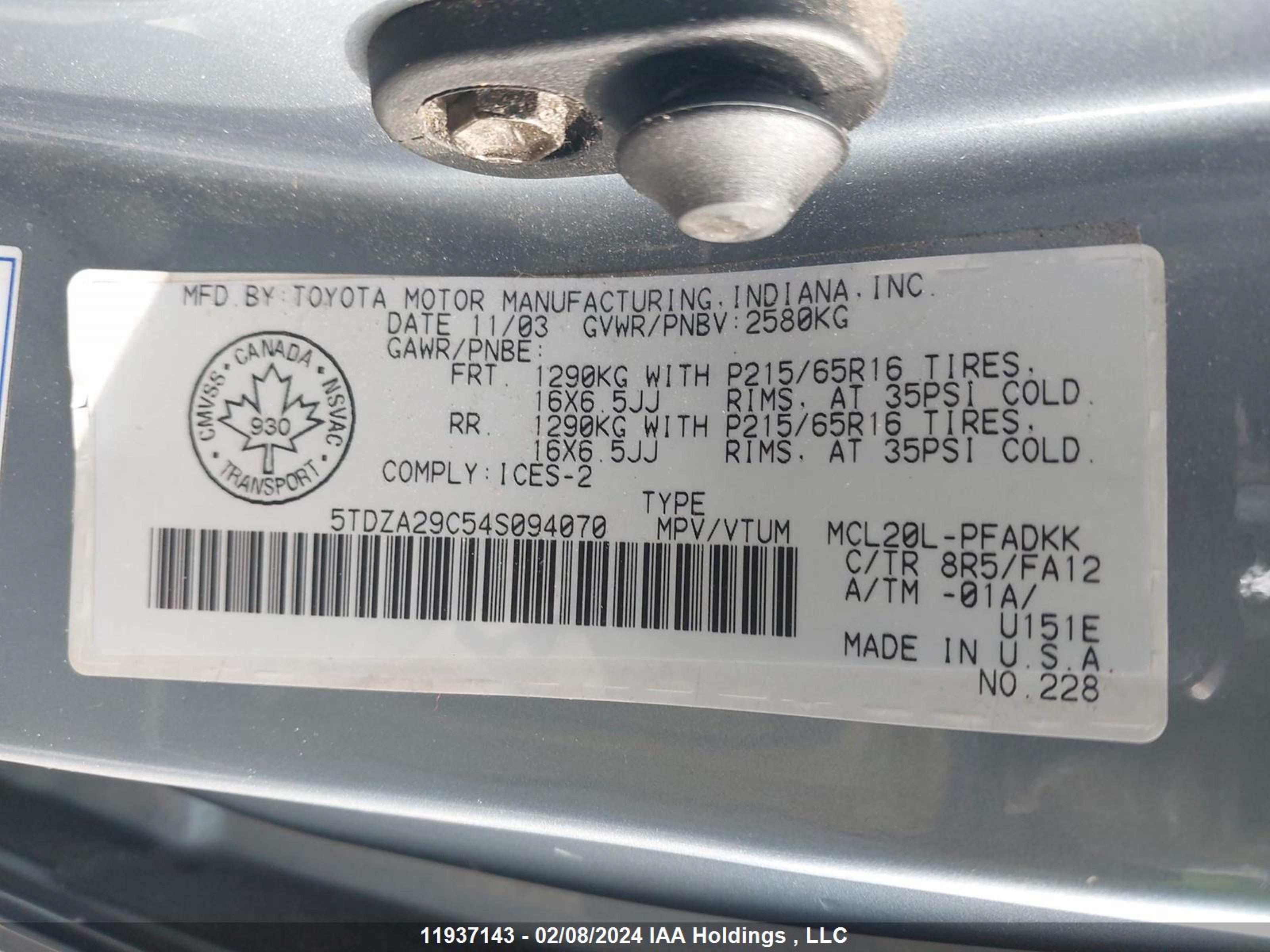 Photo 8 VIN: 5TDZA29C54S094070 - TOYOTA SIENNA 