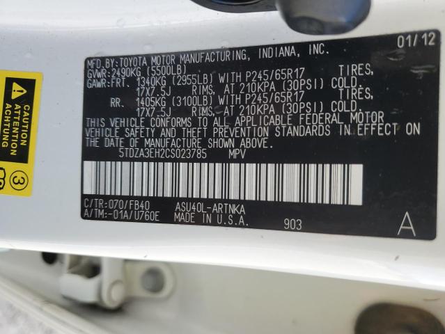 Photo 12 VIN: 5TDZA3EH2CS023785 - TOYOTA HIGHLANDER 