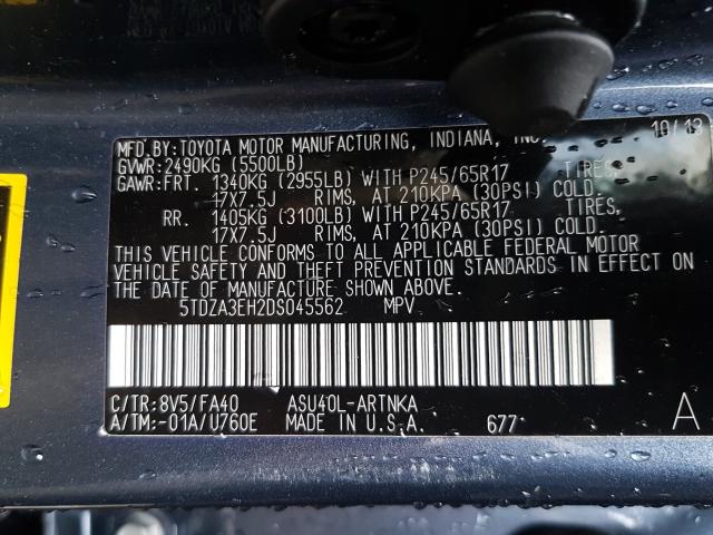 Photo 9 VIN: 5TDZA3EH2DS045562 - TOYOTA HIGHLANDER 