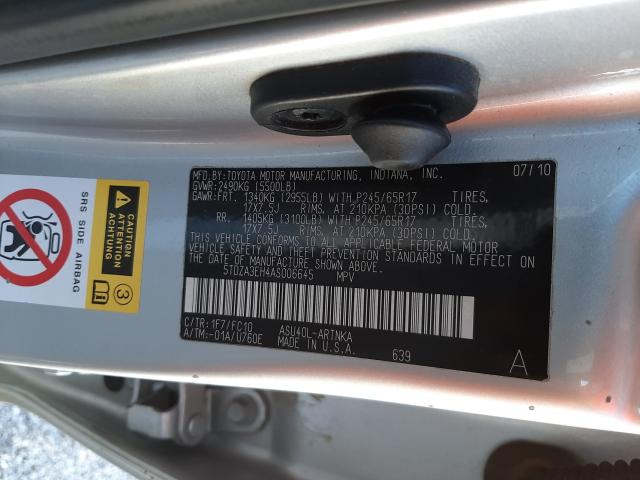 Photo 9 VIN: 5TDZA3EH4AS006645 - TOYOTA HIGHLANDER 