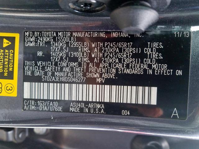 Photo 9 VIN: 5TDZA3EH8DS046277 - TOYOTA HIGHLANDER 