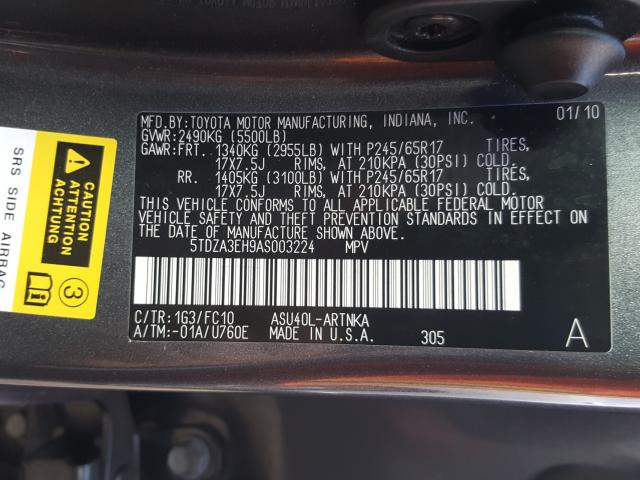 Photo 9 VIN: 5TDZA3EH9AS003224 - TOYOTA HIGHLANDER 