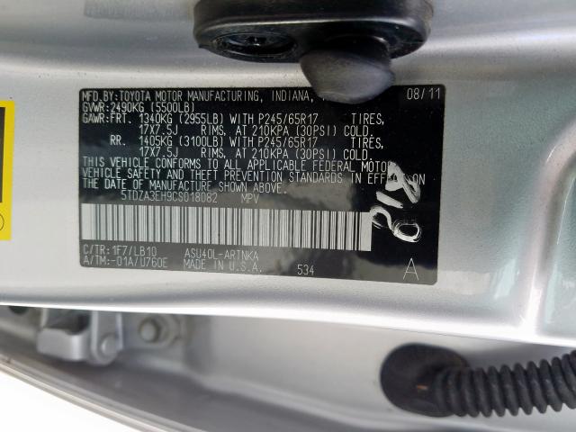 Photo 9 VIN: 5TDZA3EH9CS018082 - TOYOTA HIGHLANDER 